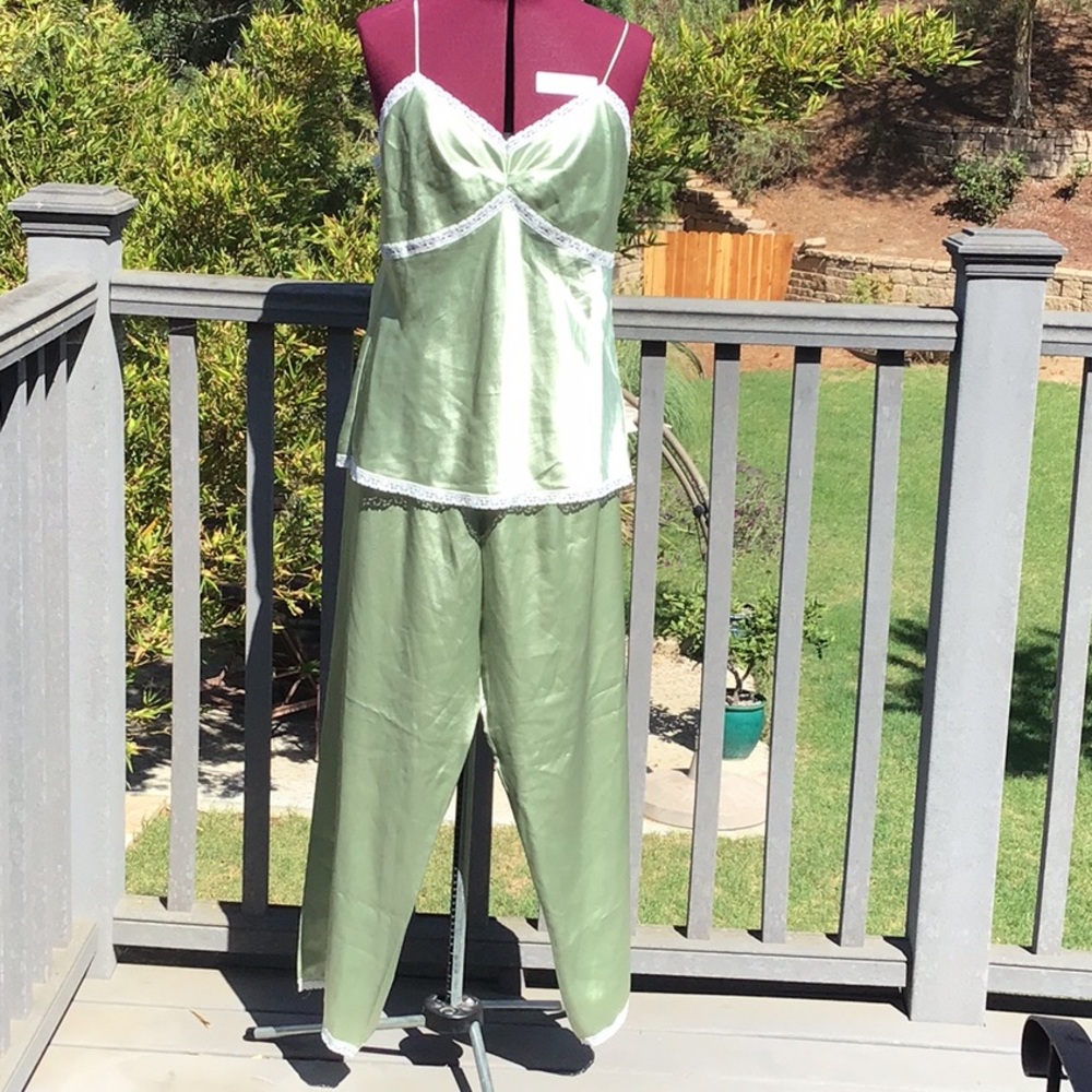 Vera Wang 2 pc Celery Green Lace trim Cami w lace trim lounge pant - Sz Large